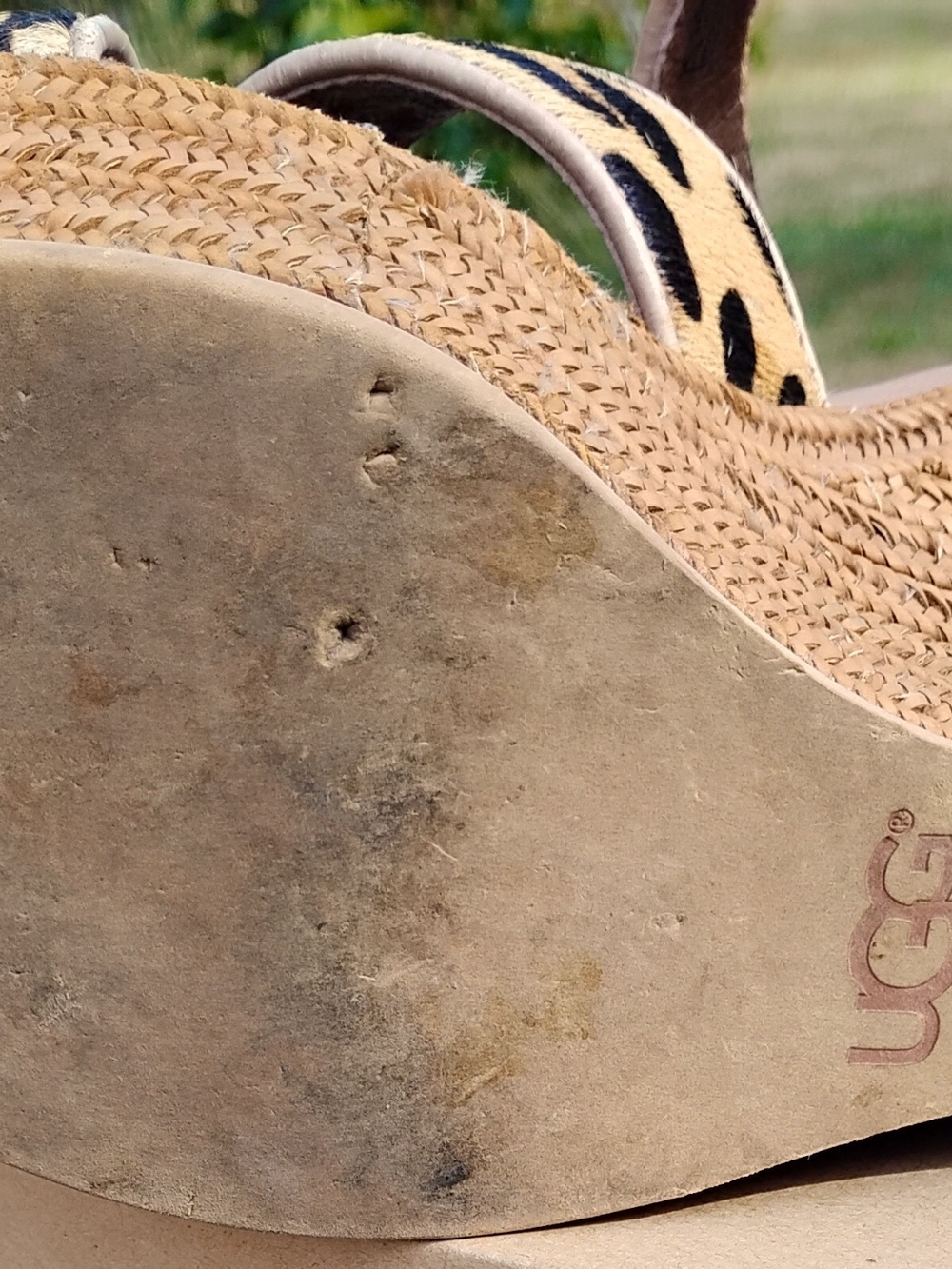UGG Jasmine Leopard Print Espadrille Wedge Sandals in Tan and Black - Picture 7 of 8